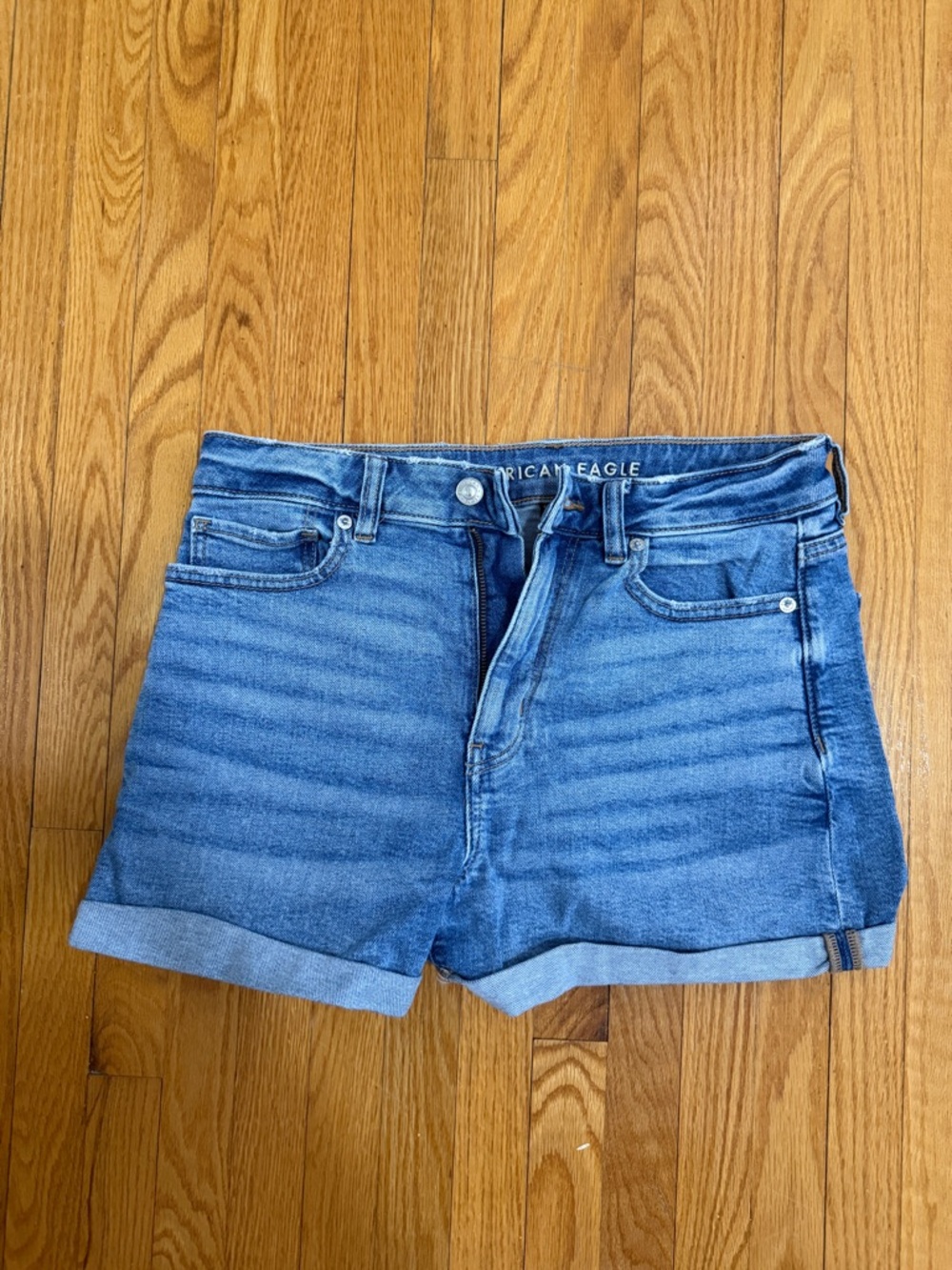 American Eagle Outfitters Blue Rolled-Hem Denim 'Mom' Shorts